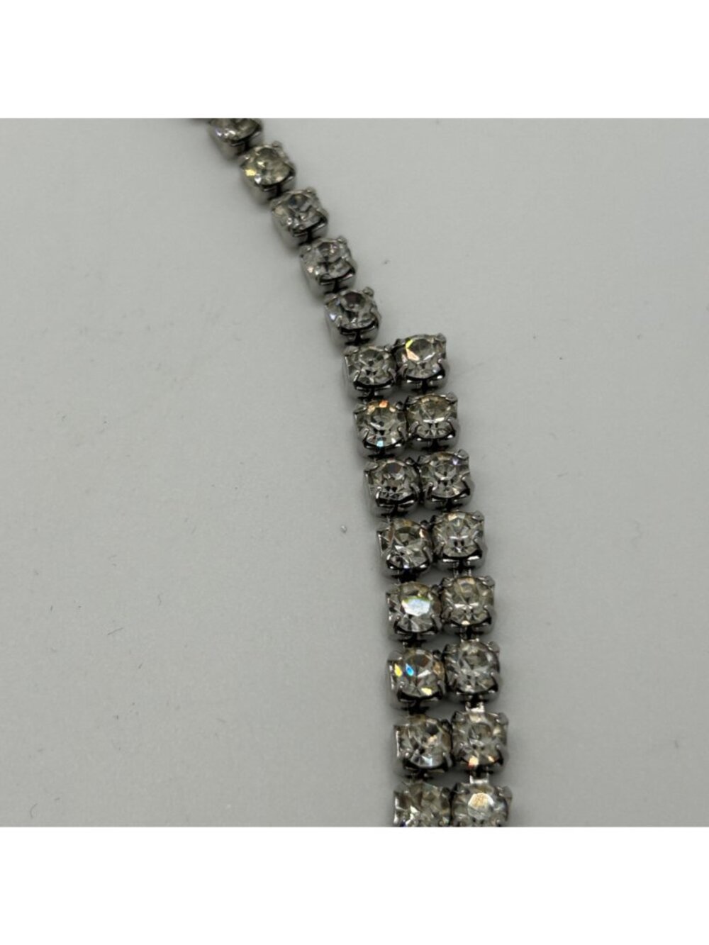 Vintage Silver Tone Clear Rhinestone Choker Necklace Teardrop Navette Marquise A - Picture 10 of 11